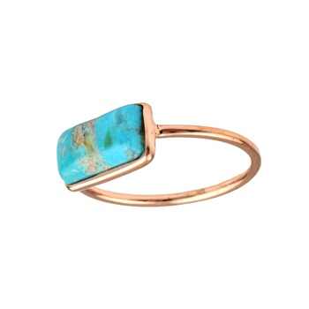 8x16mm Genuine Kingman Blue Arizona Turquoise Ring Fine Sterling Silver With Rose Gold Plating Timepieces Jewelry for Women