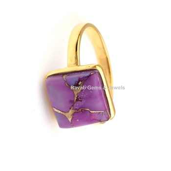 18K Gold Plated Fine Jewelry Magnificent Men's 925 Sterling Silver Ring Natural Purple Copper Turquoise Gemstone Ring Fine