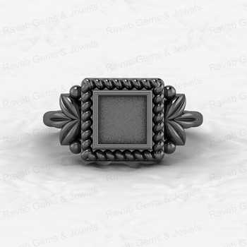 Genuine 925 Sterling Silver Braided 6mm Square Bezel Cup Leaf Semi Mounting Ring Resin Ashes Work Keepsake Jewelry Fitting