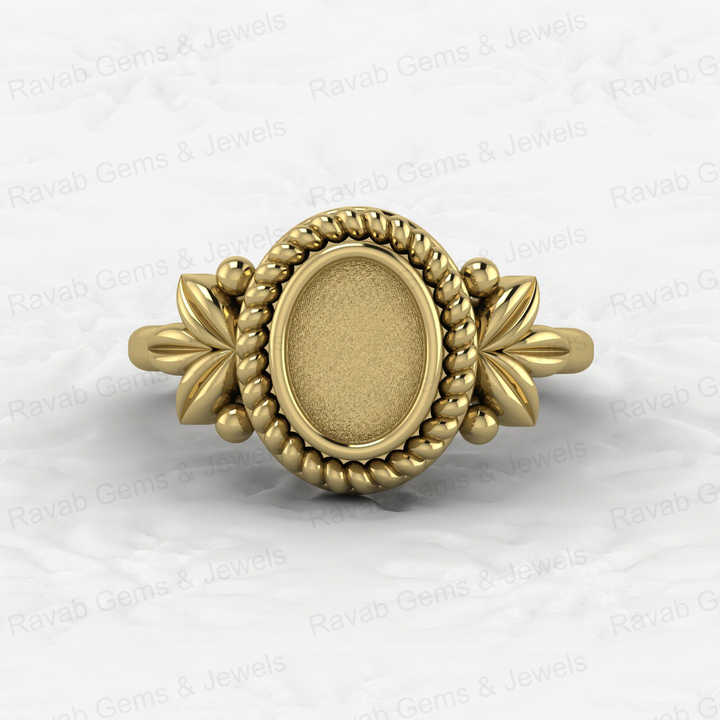 Solid 925 Sterling Silver 6x8mm Oval Bezel Cup Semi Mount Ring Setting Leaf Braided Resin Ashes Work Keepsake Jewelry Component