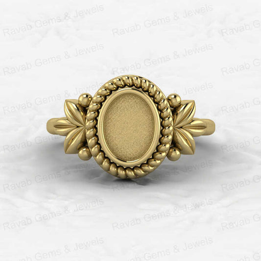 Solid 925 Sterling Silver 6x8mm Oval Bezel Cup Semi Mount Ring Setting Leaf Braided Resin Ashes Work Keepsake Jewelry Component