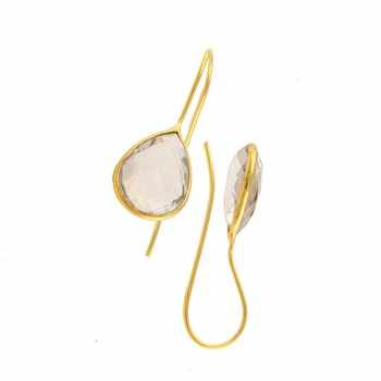 Wholesale Supplier Crystal Clear Quartz Gemstone Earrings Natural Design Sterling Silver Gold Plating Drop Dangle Trendy