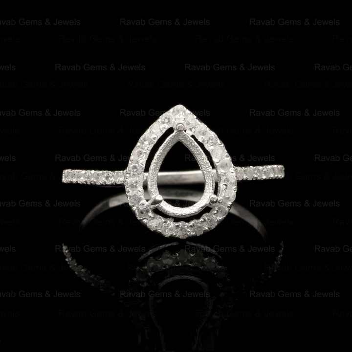Top Quality 925 Sterling Solid Silver 6x8mm Pear Eternity Semi Mount Blank Prong Setting Ring for Keepsake Breastmilk Jewelry