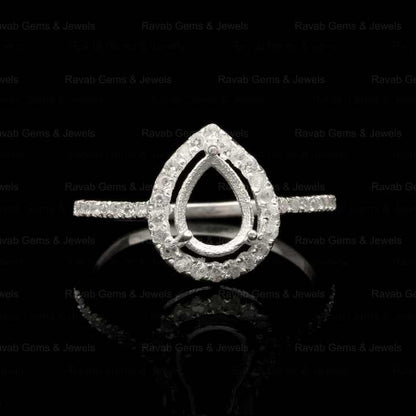 Top Quality 925 Sterling Solid Silver 6x8mm Pear Eternity Semi Mount Blank Prong Setting Ring for Keepsake Breastmilk Jewelry