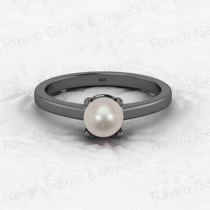 Best Selling Genuine 925 Silver Gold Vermeil Solitaire Eternity 6mm Fresh Water Pearl Prong Setting Ring Fine Jewelry for Women