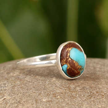 Top Selling Genuine Lava Copper Turquoise Oval Shaped 10x14mm Gemstone Solid 925 Sterling Silver Women Handmade Ring Jewelry