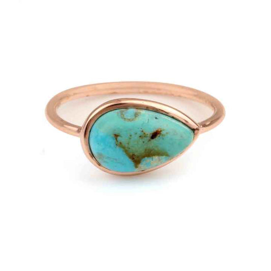Hot Selling Boho Style Women's Fine Sterling Silver Ring Genuine Kingman Blue Arizona Turquoise Gemstone Rose Gold Plated Ring