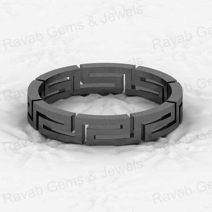 Solid 925 Sterling Silver Vermeil Greek Key Meander 4mm Eternity Wide Band Ring Bikers Adventured Men's Ring for Fine Jewelry