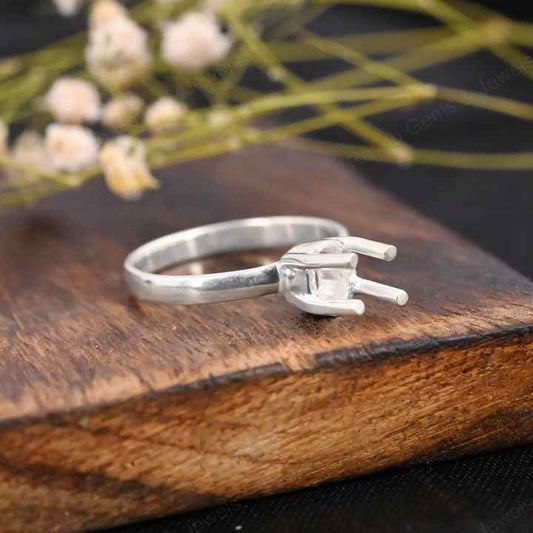 Superb Genuine 925 Sterling Silver 4 Prong Setting 4x8mm Oval Shape Semi-Mount Blank Setting Ring For Women Keepsake Jewelry