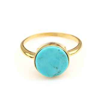 New Arrival 925 Sterling Silver Women's Designer Ring 18k Gold Vermeil With Genuine Kingman Blue Arizona Turquoise Gemstone