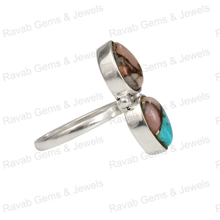Best Selling Genuine Pink Copper Turquoise Pear Shape 7x9mm Solid 925 Sterling Silver Bezel Setting Women Handmade Ring