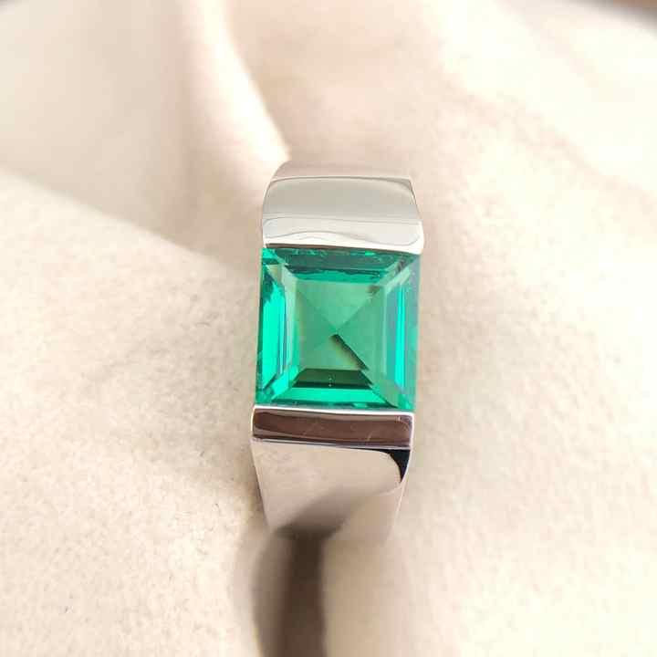 Sparkling Emerald Quartz 10mm Square Step Cut Gemstone Solid 925 Sterling Silver Ring For Mens Fine Handmade Jewelry Suppliers
