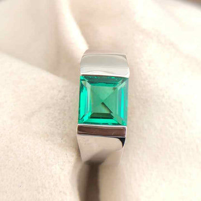 Sparkling Emerald Quartz 10mm Square Step Cut Gemstone Solid 925 Sterling Silver Ring For Mens Fine Handmade Jewelry Suppliers