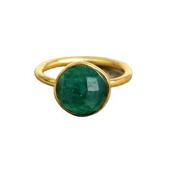 Best Selling 12mm Green Emerald Hydro Quartz Gemstone Bezel Set in 18k Gold Plated Sterling Silver Fine Rings for Women