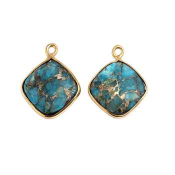 Hot Selling 12mm Cushion Shape Statement Pendant Natural Blue Copper Turquoise Sterling Silver with Gold Plating for Gift