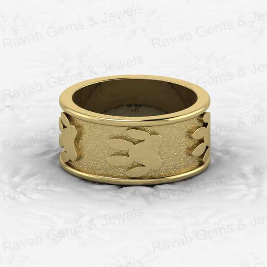 Superb Quality Solid 925 Sterling Silver Dog Paw Foot Print Modern Signet Band Ring for Men's Custom Fine Handmade Jewelry