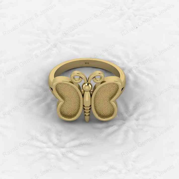 925 Sterling Silver Semi Mount Butterfly Ring Empty Blank for DIY Inlay With Mountain Base Without Stone Keepsake Jewelry