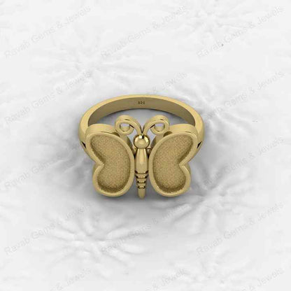 925 Sterling Silver Semi Mount Butterfly Ring Empty Blank for DIY Inlay With Mountain Base Without Stone Keepsake Jewelry