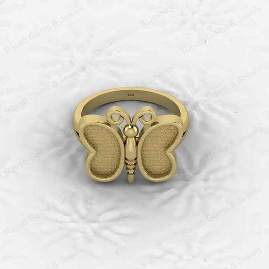 925 Sterling Silver Semi Mount Butterfly Ring Empty Blank for DIY Inlay With Mountain Base Without Stone Keepsake Jewelry