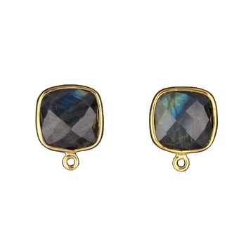 Best Quality 925 Solid Sterling Silver 18K Gold Plated Natural Labradorite Cushion Shape 12mm Checker Cut Fine Pendants Gift