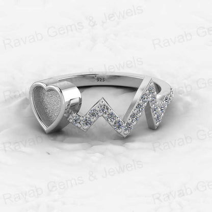 Solid 925 Sterling Silver Semi Mount Ring Initials Heart Blank Setting with Resin Ashes Breastmilk Jewelry-Genuine Product