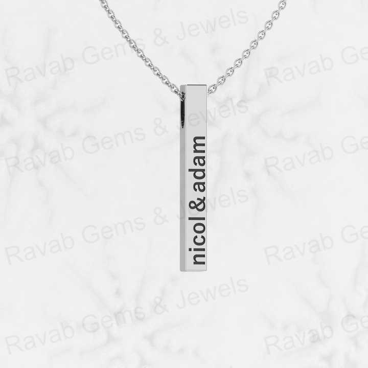 High Quality 30mm 925 Solid Sterling Silver Cubic Bar Memorial Pendant Personalized Couple Name Necklace Fine Pendants Charms