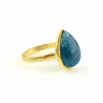 Best Quality 18K Gold Plated Minimalist Dainty Pear Shape Ring 10x14mm Neon Apatite Gemstone Fine Jewelry Design for Her