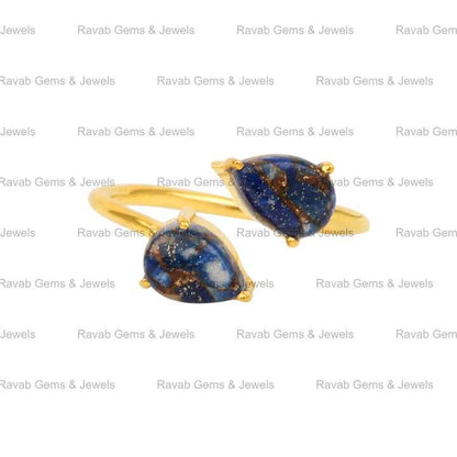 Best Selling 6x4mm Pear Mohave Lapis Lazuli Copper 925 Silver Vermeil Eternity Dainty Adjustable Prong Setting Ring for Parties