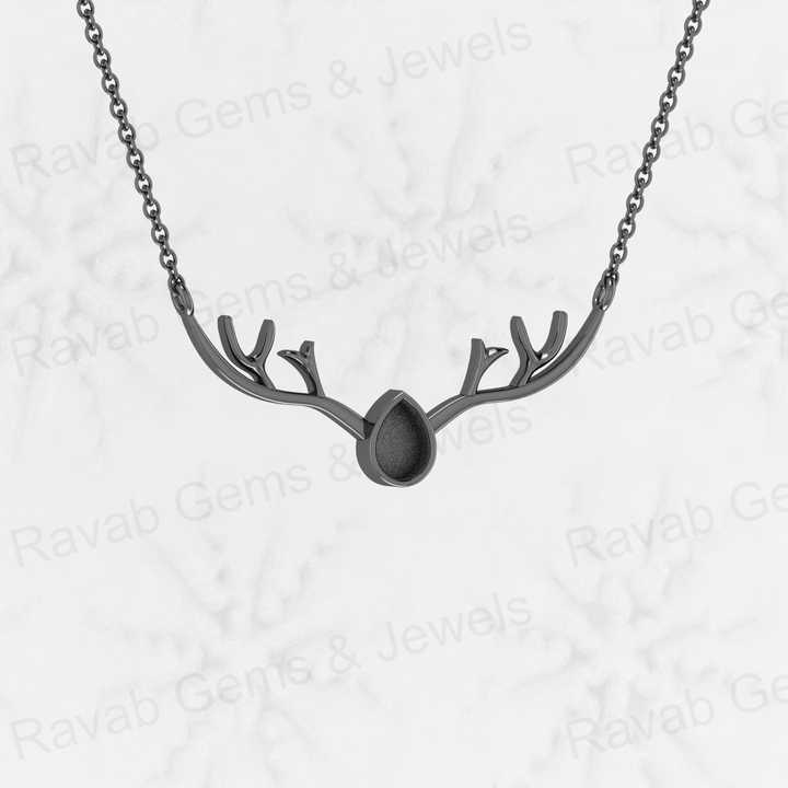 Genuine 925 Sterling Silver 41mm Deer Antler Head Semi Mount Empty Stone Setting DIY Jewelry Findings Component