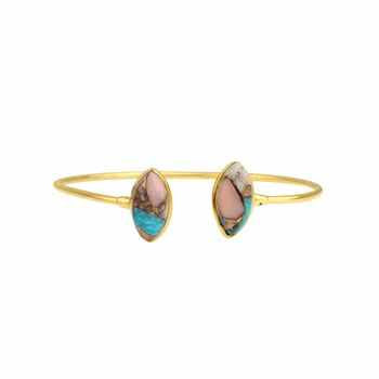 Best Quality Adjustable Cuff Gift Solid 925 Sterling Silver 18K Gold Plated Trendy Natural Pink Opal Fine Chain Link Bracelets