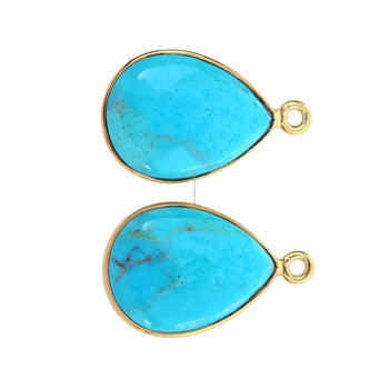 12x16mm Natural Kingman Arizona Turquoise Gemstone 18K Gold Plated Sterling Silver Bezel Pear Shape Fine Pendants Charms