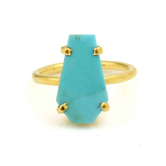 Kingman Arizona Turquoise Fine Ring for Ladies Minimalist 10x17mm Sterling Silver with High Quality Rose Gold Plating