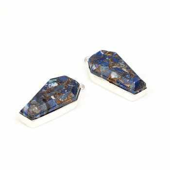 Wholesale 925 Sterling Silver Premium Jewelry Natural Lapis Lazuli Copper Bezel Coffin Pendant Charm Fine Pendants & Charms