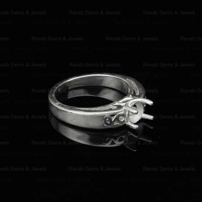 925 Sterling Solid Silver 6mm Round Pattern Pre Notched Semi Mount Blank Prong Setting Ring for Keepsake DIY Jewelry Supplies