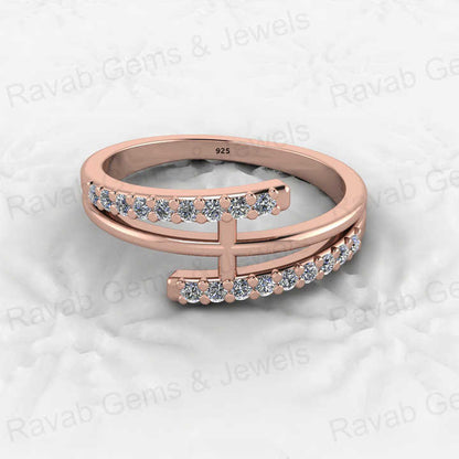 New Arrival Genuine 925 Silver Gold Vermeil Cross Multi Eternity Diamond CZ Band Engagement Ring for Women Fine Jewelry