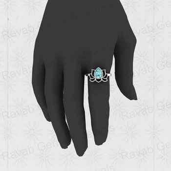 Best Selling 18K Gold Plated Genuine 6x8mm 925 Silver Blue Copper Turquoise Lotus Flower Ring for Women Fine Jewelry