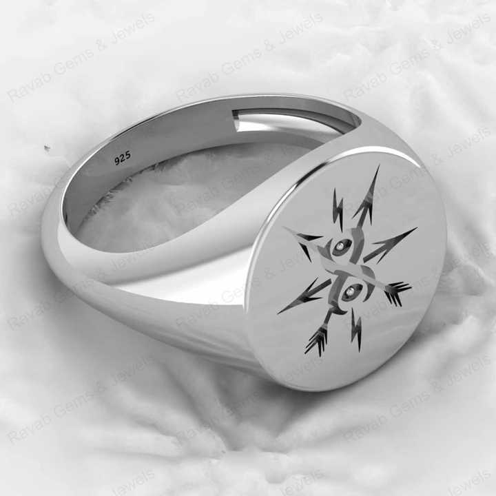 Hot Selling Genuine 925 Sterling Silver North Star Compass Engraved Monogram Signet Men's Ring Customized Personalized Jewelry