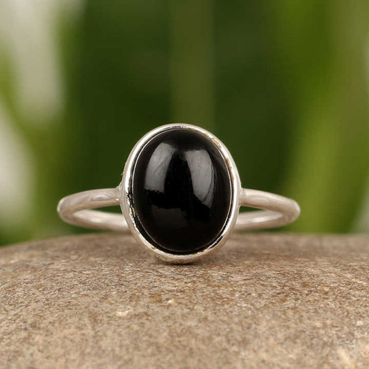 High Quality Genuine Black Onyx Gemstone Oval Cabochon 10x14mm Solid 925 Sterling Silver Women Birthday Gift Handmade Ring