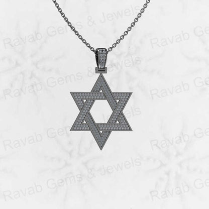 Best Selling 925 Silver 35mm Star David Hip Hop Pendant Necklace Trendy Religious Fine Jewelry for Men with Pave Zircon Charm