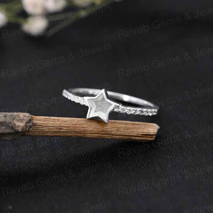 Handmade Genuine 925 Sterling Silver 6mm Star Half Eternity CZ Empty Blank Setting Ring Breastmilk DIY Ashes & Resin Jewelry
