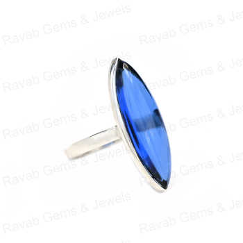 Christmas Sale Solid 925 Sterling Silver Blue Sapphire Quartz 10x30mm Marquise Bezel Setting Ring for Women Handmade Jewelry