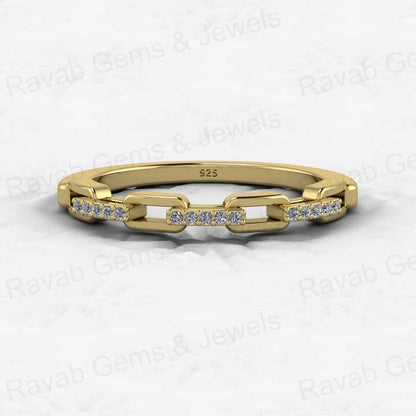 Best Selling 18k Gold Plated Genuine 925 Sterling Silver Dainty Promise Boho Pave CZ Link Half Eternity Ring Women Fine Jewelry