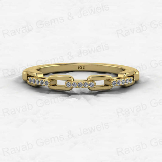 Best Selling 18k Gold Plated Genuine 925 Sterling Silver Dainty Promise Boho Pave CZ Link Half Eternity Ring Women Fine Jewelry