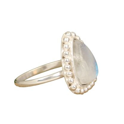 New Arrival Natural Rainbow Moonstone 925 Sterling Silver High Quality Handmade Trillian Shape Designer Ring for Women