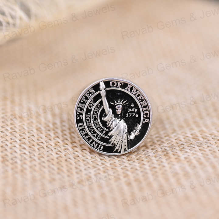 High Quality Genuine 925 Sterling Silver USA Statue of Liberty Personalized Men's Signet Ring Symbol of Freedom Fine Jewelry