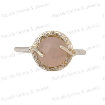 Best Quality 925 Sterling Silver 12mm Rose Cut Prong Setting Handmade Dainty Cocktail Ring Women Natural Rose Quartz CZ Fine