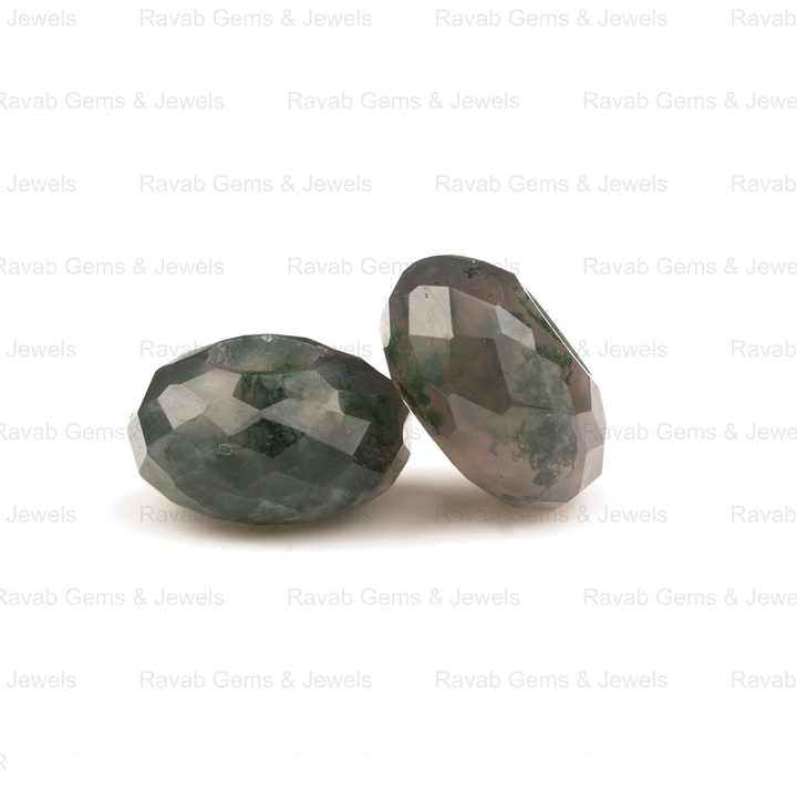 14X8mm Genuine Polish Green Moss Agate Fancy Stylist Faceted Rondelle 5mm Size Big Hole Loose Gemstone Beads for Making Jewelry