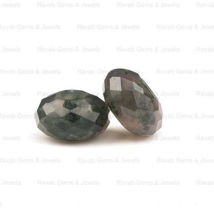 14X8mm Genuine Polish Green Moss Agate Fancy Stylist Faceted Rondelle 5mm Size Big Hole Loose Gemstone Beads for Making Jewelry
