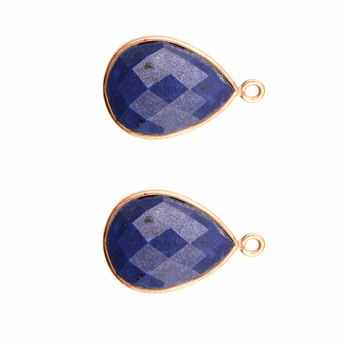 Genuine Solid 925 Sterling Silver 18k Gold Plated Natural Lapis Lazuli 12x16mm Pear Drop Checker Cut Bezel Setting Connectors