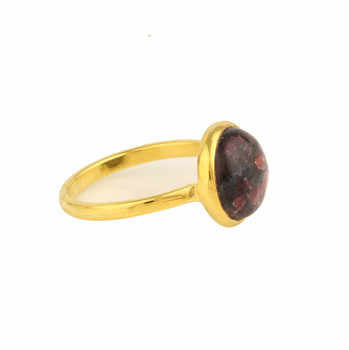 Solid 925 Sterling Silver 18K Gold Plated Minimalist 12mm Bezel Setting Ring with Natural Eudialyte Fine Jewelry for Women